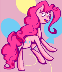 Size: 408x476 | Tagged: safe, artist:reonaa, pinkie pie, earth pony, pony, cutie mark background, long neck, solo