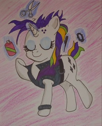 Size: 2015x2482 | Tagged: safe, artist:iffoundreturntorarity, rarity, pony, unicorn, it isn't the mane thing about you, alternate hairstyle, atg 2019, hair styling, newbie artist training grounds, punk, raripunk, scissors, traditional art