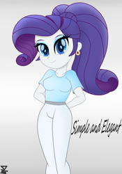 Size: 2000x2857 | Tagged: safe, artist:theretroart88, rarity, human, equestria girls, clothes, elegant, female, hands behind back, high res, looking at you, misleading thumbnail, movie accurate, pants, skin colored clothes, smiling, solo