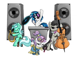 Size: 1792x1344 | Tagged: safe, artist:rambopvp, dj pon-3, lyra heartstrings, octavia melody, sweetie belle, vinyl scratch, earth pony, pony, band