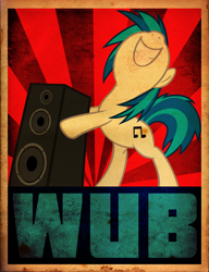 Size: 900x1170 | Tagged: safe, artist:remi721, dj pon-3, vinyl scratch, pony, unicorn, old, poster, solo, speaker, wub