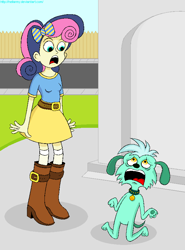 Size: 624x843 | Tagged: safe, artist:hellarmy, bon bon, lyra heartstrings, sweetie drops, dog, equestria girls, dogified, exploitable meme, fence, humie, irony, meme, skyward scream, species swap, twiscream