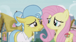 Size: 400x225 | Tagged: safe, screencap, clementine, doctor fauna, fluttershy, giraffe, pegasus, pony, fluttershy leans in, animated, floppy ears, gif, giraffes doing giraffe things, sneezing, treehouse logo