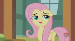 Size: 844x462 | Tagged: safe, screencap, fluttershy, pegasus, pony, fluttershy leans in, cute, female, floppy ears, mare, open mouth, shyabetes, smiling, solo