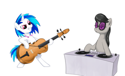 Size: 4200x2550 | Tagged: safe, artist:poniker, dj pon-3, octavia melody, vinyl scratch, earth pony, pony, accessory swap