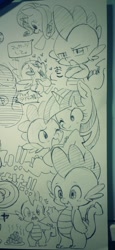 Size: 473x1024 | Tagged: safe, artist:mosamosa_n, derpibooru import, rarity, spike, twilight sparkle, dragon, pony, unicorn, sketch