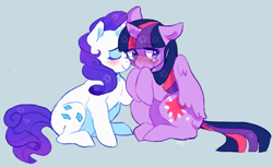 Size: 1368x837 | Tagged: dead source, safe, artist:twirity, derpibooru import, rarity, twilight sparkle, twilight sparkle (alicorn), alicorn, pony, unicorn, blushing, crying, female, lesbian, mare, nuzzling, rarilight, shipping