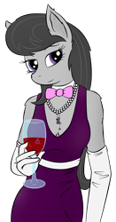 Size: 1662x3181 | Tagged: safe, artist:bingodingo, artist:zomgitsalaura, octavia melody, anthro, clothes, evening gloves, jewelry, necklace, simple background, solo, transparent background, wine