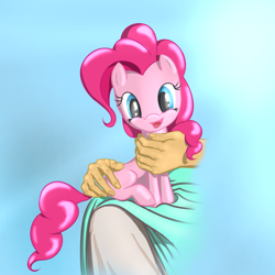 Size: 1024x1024 | Tagged: safe, artist:stratodraw, pinkie pie, earth pony, human, pony, cute, diapinkes, hand, little, pet, petting