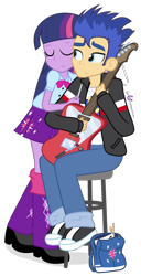 Size: 440x860 | Tagged: safe, artist:dm29, derpibooru import, flash sentry, twilight sparkle, twilight sparkle (alicorn), alicorn, equestria girls, female, flashlight, guitar, hug, male, shipping, simple background, straight, transparent background, triangle