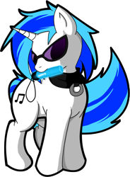 Size: 1107x1504 | Tagged: artist needed, source needed, safe, dj pon-3, vinyl scratch, pony, unicorn, collar, glowstick, mouth hold, solo