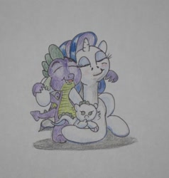 Size: 1012x1064 | Tagged: safe, artist:hillbe, rarity, spike, dracony, dragon, hybrid, pony, unicorn, female, interspecies offspring, male, offspring, parent:rarity, parent:spike, parents:sparity, shipping, sparity, straight, traditional art, winged spike