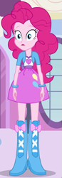 Size: 235x672 | Tagged: safe, pinkie pie, equestria girls, equestria girls (movie), balloon, boots, bracelet, carousel boutique, clothes, high heel boots, jewelry, open mouth, shocked, skirt