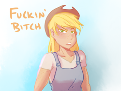 Size: 1280x960 | Tagged: safe, artist:mlp-hearts, applejack, human, humanized, solo, vulgar