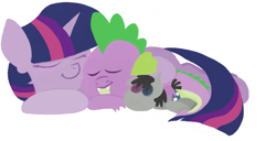 Size: 1280x656 | Tagged: safe, artist:mrponiator, derpibooru import, smarty pants, spike, twilight sparkle, dragon, simple background, sleeping, white background