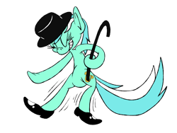 Size: 1024x768 | Tagged: safe, artist:nocturnalmeteor, lyra heartstrings, pony, bipedal, cane, clothes, grin, hat, shoes, solo