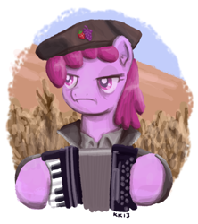 Size: 946x1064 | Tagged: safe, artist:king-kakapo, berry punch, berryshine, accordion, dat face soldier, musical instrument, remove kebab, serbia strong, solo