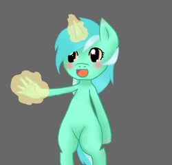 Size: 500x480 | Tagged: safe, artist:adelmlp, lyra heartstrings, pony, bipedal, blushing, hand, magic, solo