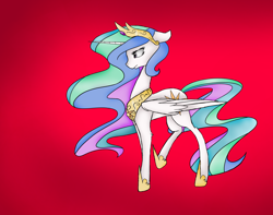 Size: 1280x1011 | Tagged: safe, artist:ask-azalea-grey, princess celestia, alicorn, pony, cutie mark, female, floppy ears, gradient background, jewelry, mare, regalia, solo