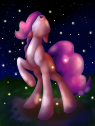 Size: 1500x2000 | Tagged: safe, artist:stereo-of-the-heart, pinkie pie, earth pony, pony, looking up, night, raised hoof, solo