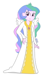 Size: 625x1100 | Tagged: safe, artist:dm29, princess celestia, principal celestia, equestria girls, :p, clothes, commission, dress, gown, sillestia, silly, simple background, solo, tongue out, transparent background, wings