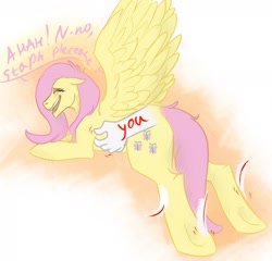 Size: 1280x1231 | Tagged: safe, artist:granatrix, fluttershy, pegasus, pony, digital art, feather, fetish, hand, hoof tickling, laughing, simple background, tickle fetish, tickling, ticklish hooves, underhoof