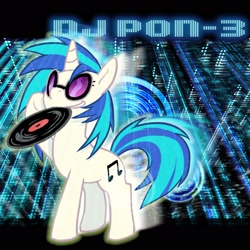 Size: 1600x1600 | Tagged: safe, artist:yutoraru, dj pon-3, vinyl scratch, pony, unicorn, pixiv, record, solo