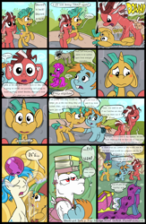 Size: 1300x2000 | Tagged: safe, artist:smudge proof, allie way, bulk biceps, cranky doodle donkey, pokey pierce, snails, snips, zecora, oc, donkey, earth pony, pegasus, pony, unicorn, zebra, comic:heads and tails, air balloon, balloon popping, book, bowling ball, clothes, comic, crying, dress, hot air balloon, pencil, tutu