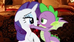 Size: 1920x1080 | Tagged: safe, rarity, spike, dragon, pony, unicorn, female, male, shipping, sparity, straight, winged spike