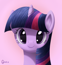 Size: 3000x3192 | Tagged: safe, artist:galekz, derpibooru import, edit, twilight sparkle, bust, c:, cute, ear fluff, looking at you, portrait, simple background, smiling, solo