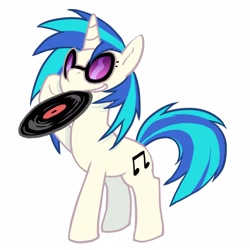 Size: 1600x1600 | Tagged: safe, artist:yutoraru, dj pon-3, vinyl scratch, pony, unicorn, pixiv, record, simple background, solo