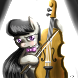 Size: 1024x1024 | Tagged: safe, artist:inumocchi, octavia melody, earth pony, pony, bipedal, bow (instrument), bowtie, cello, cello bow, crying, musical instrument, playing, solo