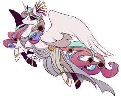 Size: 1280x1015 | Tagged: safe, artist:28gooddays, princess celestia, alicorn, pony, alternate hairstyle, clothes, dress, female, flower, flower in hair, flying, mare, simple background, smiling, solo, spread wings, sunflower, transparent background, wings