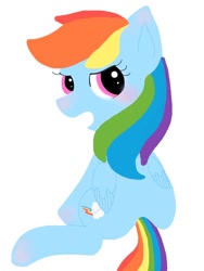 Size: 768x1024 | Tagged: safe, artist:oekakikumao, derpibooru import, rainbow dash, pegasus, pony, blushing, digital art, solo