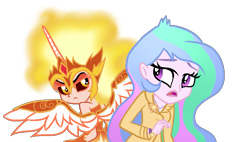 Size: 865x493 | Tagged: safe, artist:gihhbloonde, daybreaker, princess celestia, principal celestia, equestria girls, base used, clothes, equestria girls-ified, female, looking back, simple background, transparent background