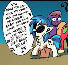 Size: 217x209 | Tagged: safe, artist:andypriceart, idw, dj pon-3, vinyl scratch, pony, unicorn, spoiler:comic, spoiler:comic09, andy you magnificent bastard, creative nomad, lyrics, song reference, the beatles