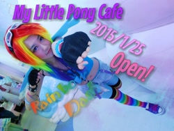 Size: 1024x768 | Tagged: safe, artist:bunnyoxo, derpibooru import, rainbow dash, human, 2015, clothes, converse, cosplay, costume, irl, irl human, japanese, my little pony cafe, photo, shoes, wings