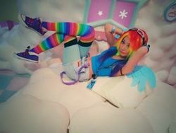 Size: 1024x768 | Tagged: safe, artist:bunnyoxo, derpibooru import, rainbow dash, human, clothes, converse, cosplay, costume, irl, irl human, photo, shoes, solo, wings