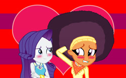 Size: 2500x1544 | Tagged: safe, artist:ktd1993, rarity, saffron masala, better together, equestria girls, afro, blushing, female, geode of shielding, lesbian, magical geodes, raffron, shipping