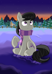 Size: 2893x4092 | Tagged: safe, artist:corina93, octavia melody, earth pony, pony, clothes, scarf, snow, solo, winter