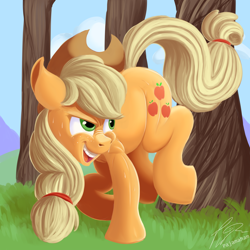 Size: 3000x3000 | Tagged: safe, artist:pajama-ham, applejack, earth pony, pony, female, mare, solo, tree