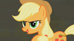 Size: 1474x826 | Tagged: safe, screencap, applejack, earth pony, pony, the saddle row review, discovery family logo, solo