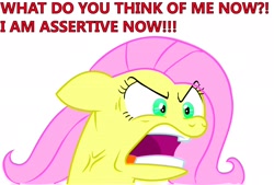 Size: 2658x1798 | Tagged: safe, artist:animehanime, artist:pinkamena-chan, fluttershy, pony, putting your hoof down, angry, assertive, assertive fluttershy, flutterrage, open mouth, ragelight glimmer, recolor, simple background, solo, white background