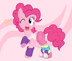 Size: 2655x2225 | Tagged: dead source, safe, artist:atomiclance, pinkie pie, pony, clothes, midriff, shoes, sneakers, solo, vector, workout outfit