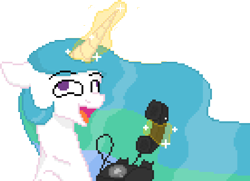 Size: 1104x800 | Tagged: safe, artist:anonymous, princess celestia, alicorn, pony, /mlp/, 4chan, amused, colored, cute, cutelestia, derp, dial telephone, drawthread, faic, female, majestic as fuck, mare, missing accessory, pixel art, prank call, simple background, solo, telephone box, transparent background, trollestia