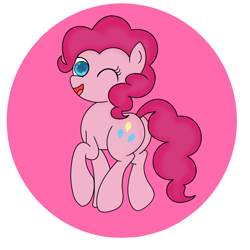 Size: 1024x1024 | Tagged: safe, artist:siropony, pinkie pie, earth pony, pony, abstract background, looking back, one eye closed, plot, solo, wink