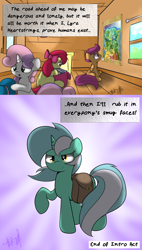 Size: 1280x2249 | Tagged: safe, artist:lightningnickel, apple bloom, lyra heartstrings, scootaloo, sweetie belle, ask, cutie mark crusaders, professor lyra, tumblr