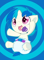 Size: 947x1280 | Tagged: safe, artist:cuddlehooves, dj pon-3, vinyl scratch, pony, baby, baby pony, cuddlehooves is trying to murder us, cute, diaper, foal, pacifier, poofy diaper, solo, vinylbetes