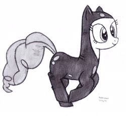 Size: 2449x2266 | Tagged: safe, artist:drchrisman, pinkie pie, earth pony, pony, it's about time, catsuit, high res, monochrome, solo, traditional art