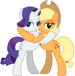 Size: 5830x5888 | Tagged: safe, artist:ramseybrony17, applejack, rarity, earth pony, pony, unicorn, absurd resolution, bedroom eyes, female, hug, lesbian, rarijack, shipping